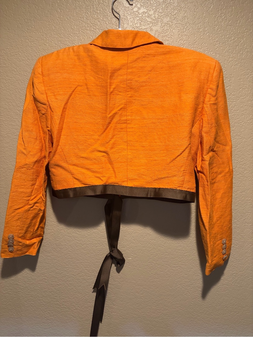 Ralph Lauren Vintage Deep Orange Fall Cropped Blazer with Brown Tie Trim -Sz 6 - Picture 5 of 8